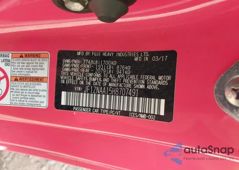 2017 Toyota 86 860 Special Edition z USA, uszkodzony, nr VIN JF1ZNAA15H8707491